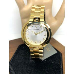 Bulova Women's Watch 97P125 Quartz Silver Dial Diamond Gold Stainless Steel 35mm